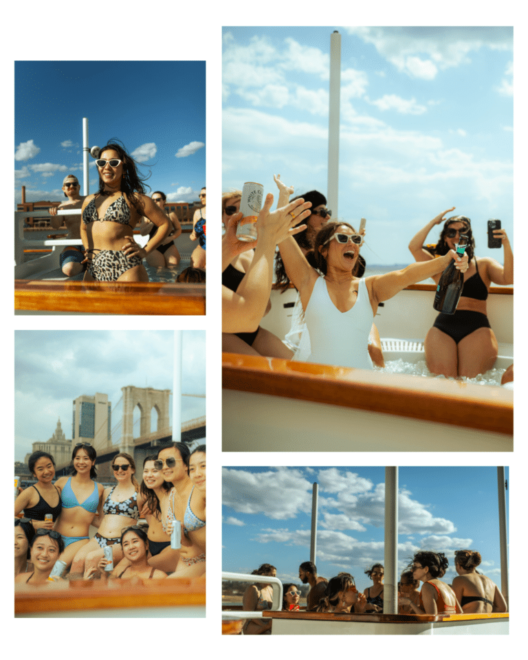 group of friends on the NYC Hot Tub Boat