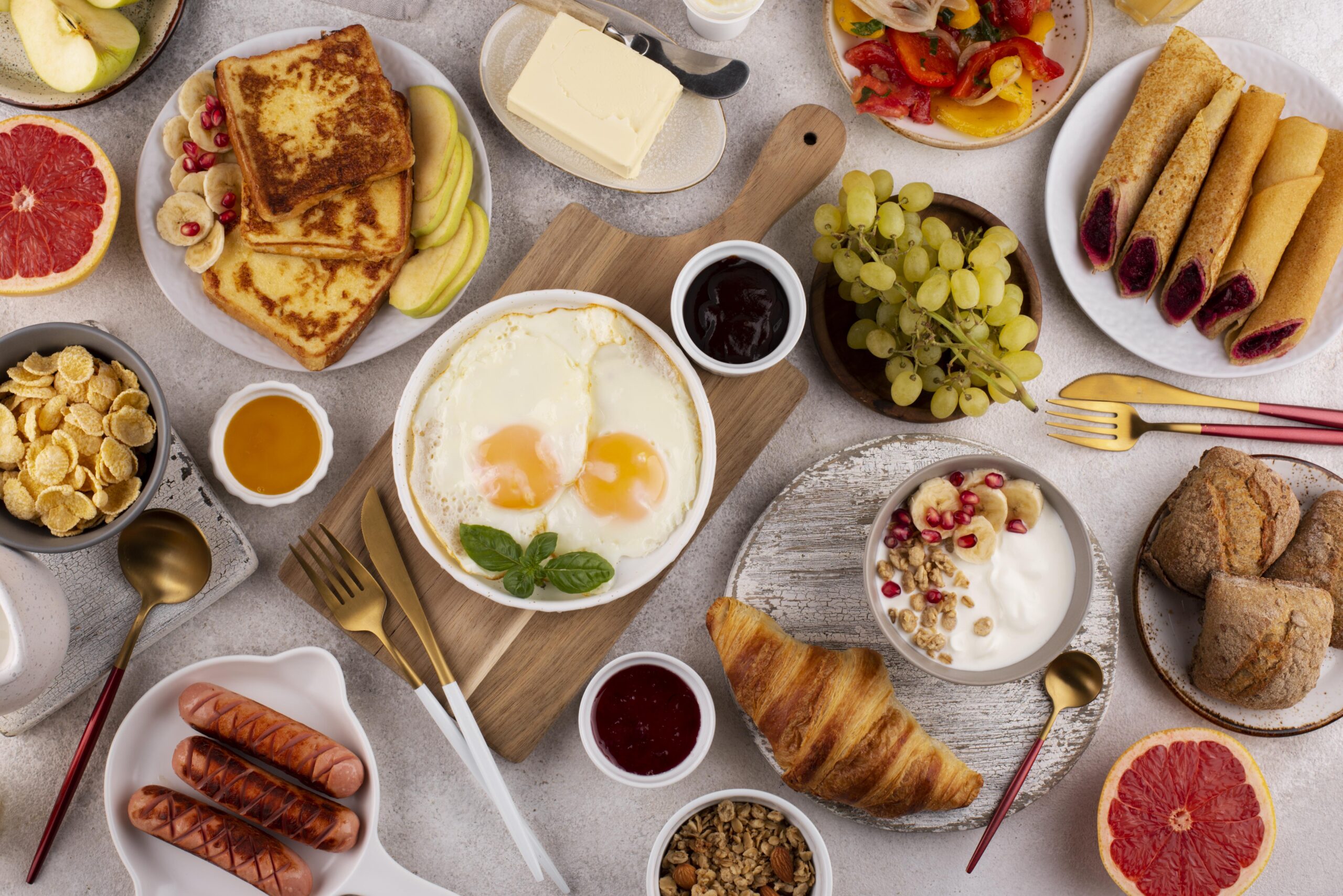 a bunch of food sitting on a table