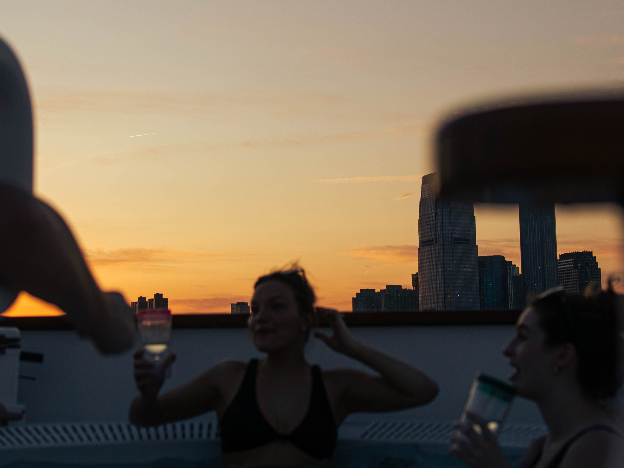 Hot Tub Boat in New York at sunset