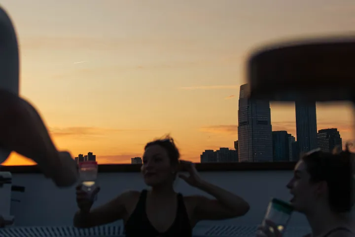 Hot Tub Boat in New York at sunset