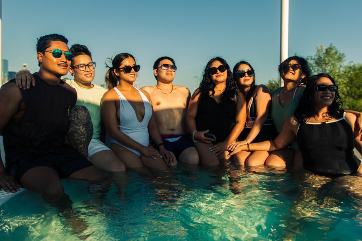Family on hot tub boat in NYC
